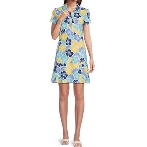 J. McLaughlin Dorte Short Sleeve Pleated Tennis Dress Blue Floral Print NWT